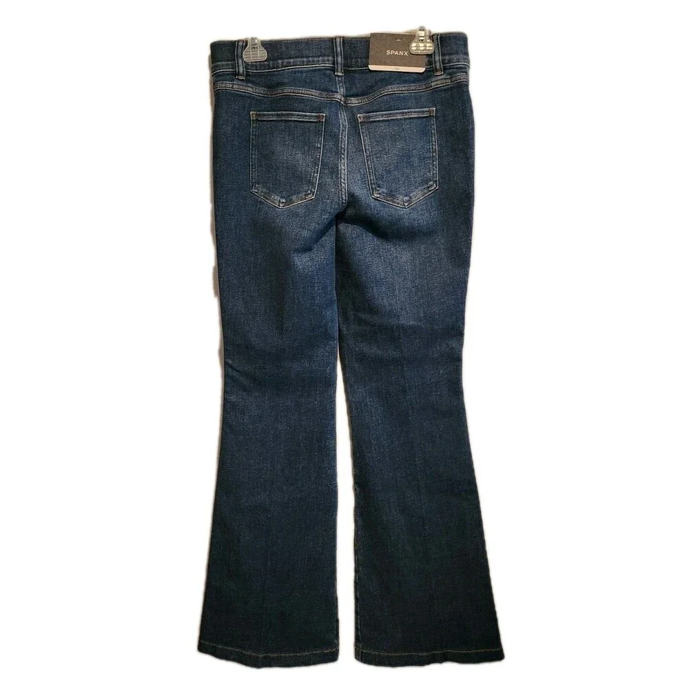 Spanx Womens Stretch Denim Flare Jeans Authentic Blue Size Petite Large NWT